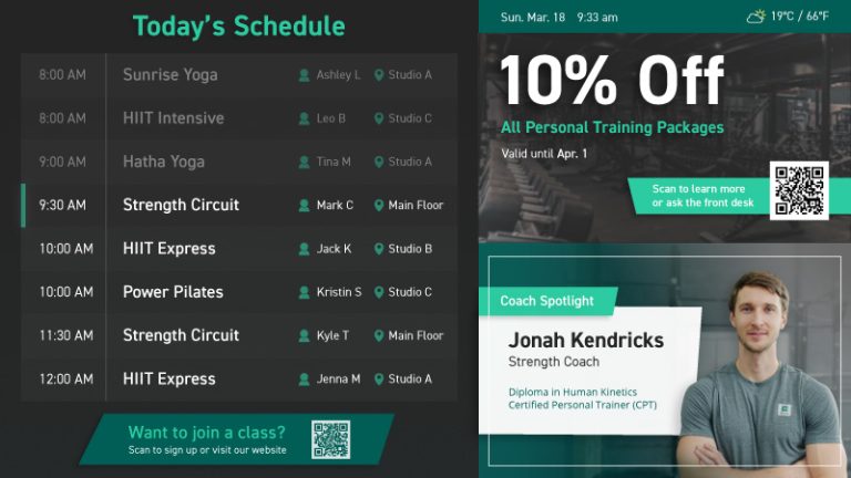 gym digital sign with schedule